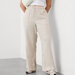 Athleta Retreat Linen Beige Wide-Leg Pants